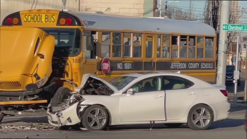 A JCPS bus crash was reported at East Jefferson Street and Baxter Avenue on Feb. 25.