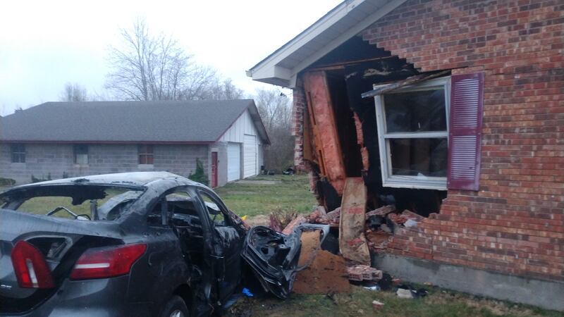 The Bullitt County Sheriff's Office said around 5:20 a.m. Sunday a car crashed into a home off...
