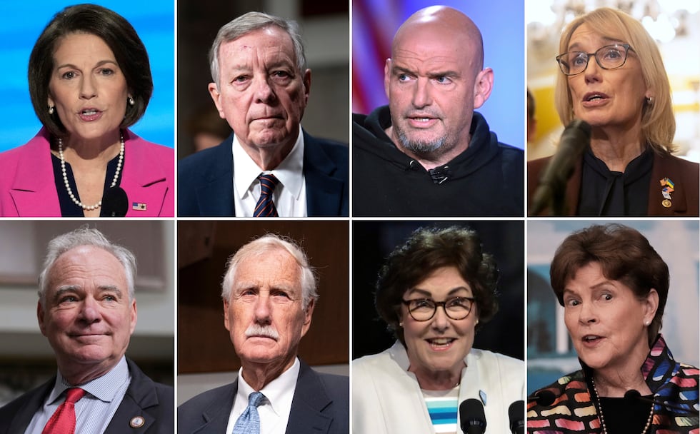This combination photo of eight senators who are facing criticism from the Democratic party...