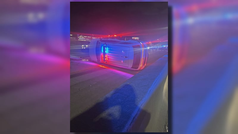 An Indiana State Police cruiser was overturned during a police chase in Clarksville.