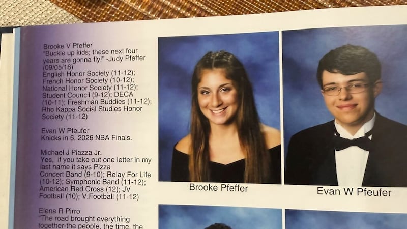 This photo provided by Evan Pfeufer shows Pfeufer's senior quote, which reads "Knicks in 6....