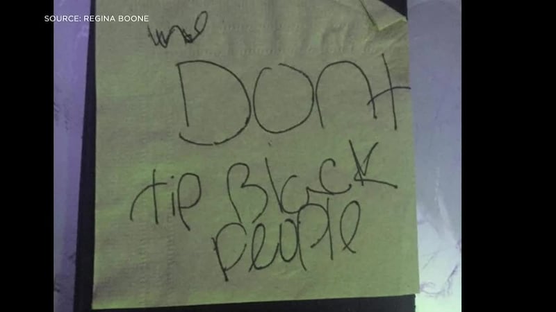 "We don't tip black people" the racist note reads.