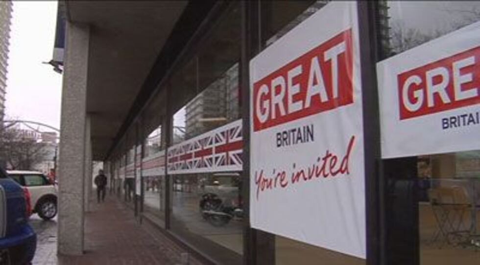 Signs greet Louisvillians at the Pop Up British Consulate.