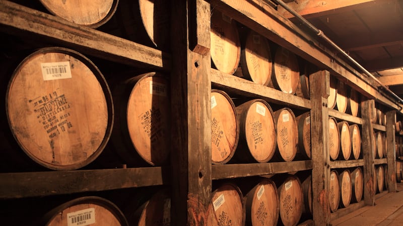 A picture of barrels in Buffalo Trace Distillery warehouse intended for media kit usage.