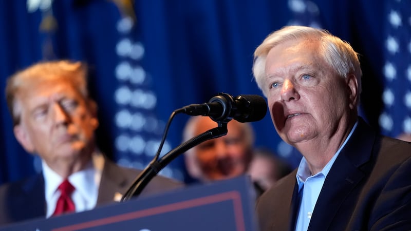 FILE - Sen. Lindsey Graham, R-S.C., speaks as Republican presidential candidate former...