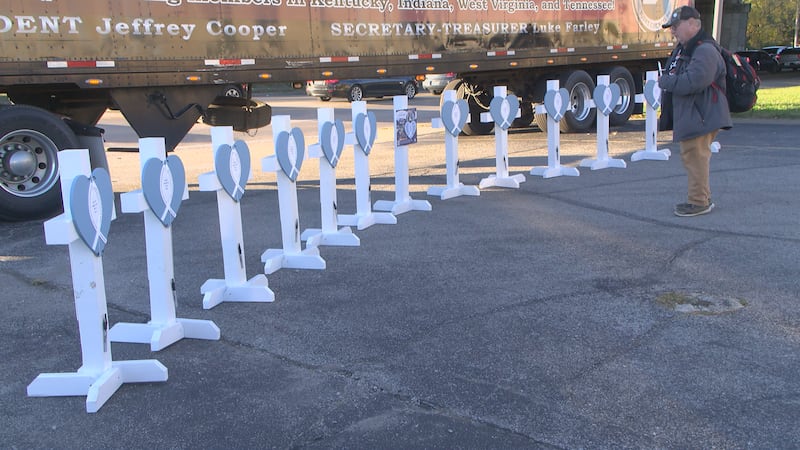 LCC crosses set up at Teamsters 89 vigil Thursday night, following the UPS plane crash on...
