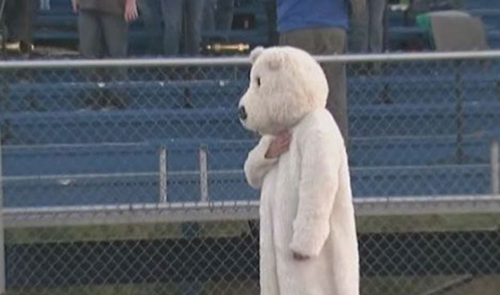 Friday night, U.S. Army Specialist Justin May wore the Bracken County High School polar bear...