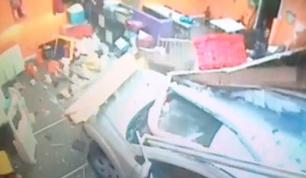 Surveillance footage inside the daycare shows the damage.