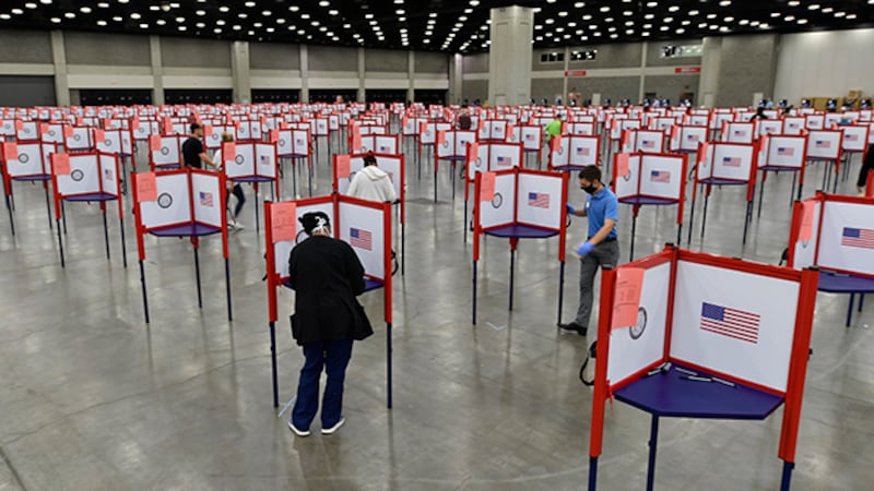 Voting stations are set up in the South Wing of the Kentucky Exposition Center for voters to...