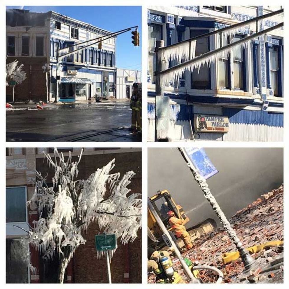 Ice covered much of downtown North Vernon as water from fire hoses froze in the frigid air....