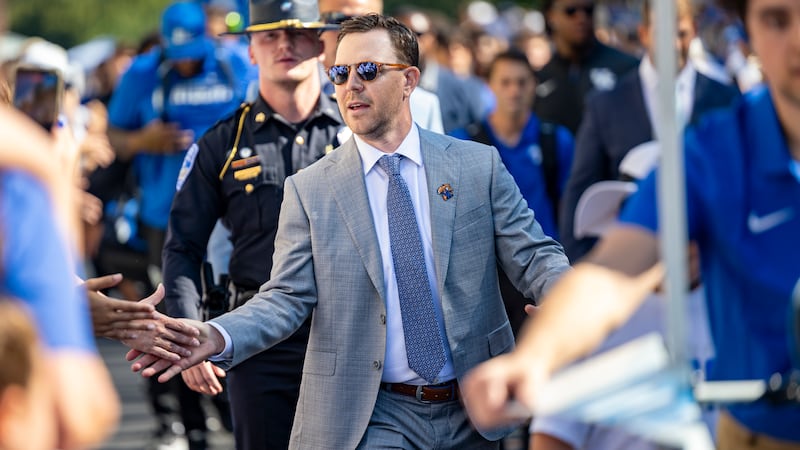 Will Stein arrives at Kroger Field in Lexington, Ky., before his first game as football coach...