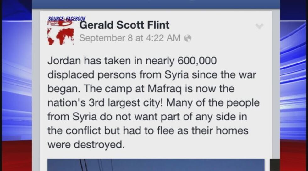 Flint's Facebook page shows he could possibly be in the Syria Jordan region.