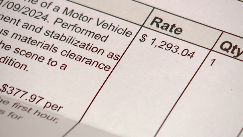 The total bill shows a charge of almost $1,300, which the department split between the three...