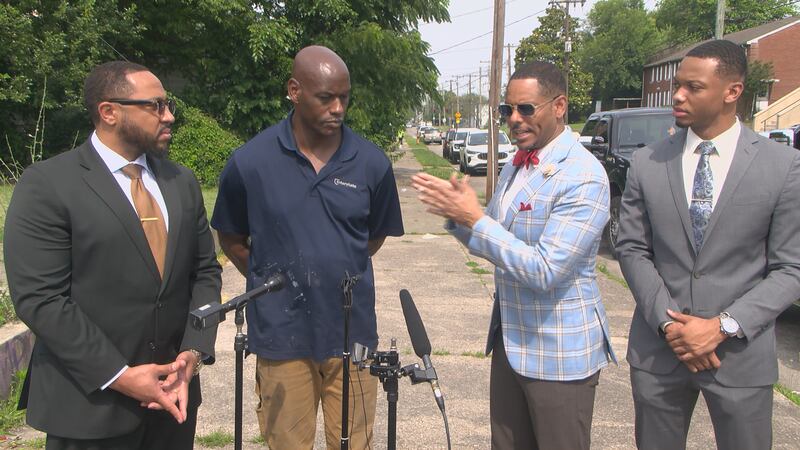 Thomas Sanders and attorneys speaking about lawsuit against LMPD officers, former chief, and...