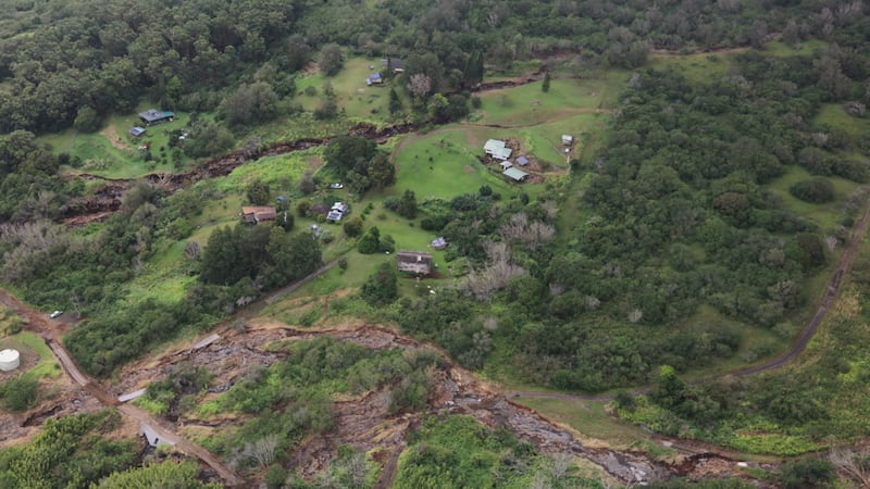 Field photo of landslide source areas from 2026 Hurricane Lala landslide response. Photograph...