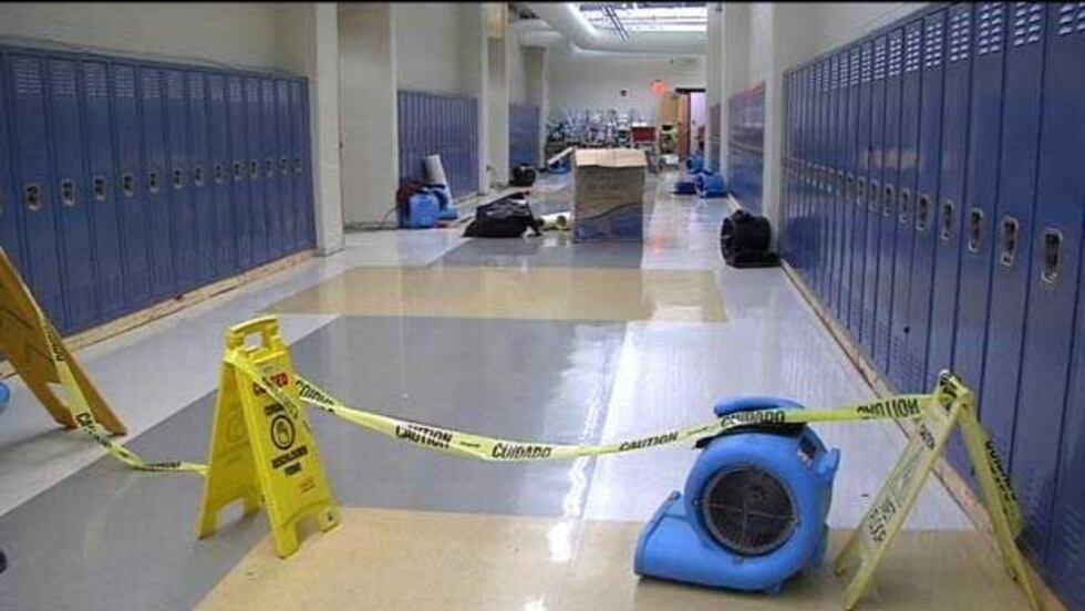 Wet floors inside Charlestown High School