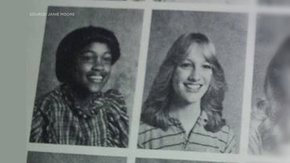 Dana Hodges and Janie Moore are pictured here in an old yearbook.