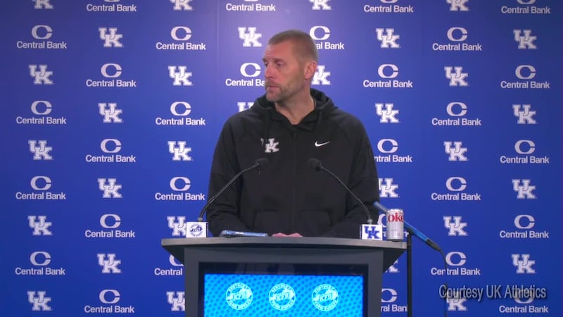 Kentucky men's basketball head coach Mark Pope speaks ahead of the Wildcats' exhibition...
