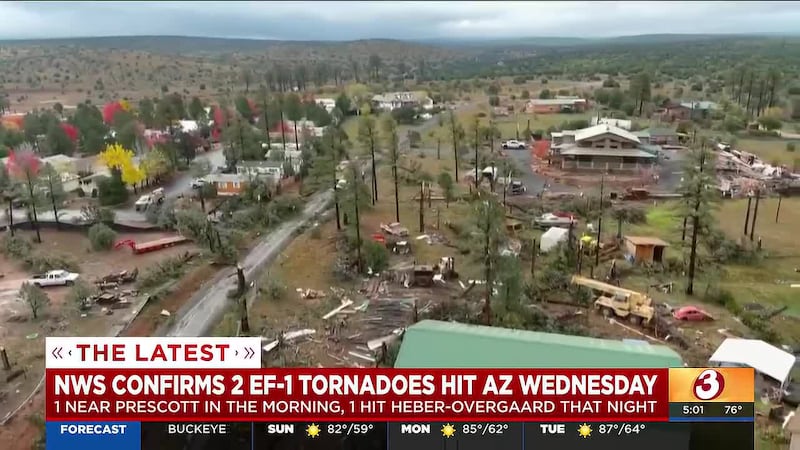 The National Weather Service confirmed two tornadoes hit Arizona on Wednesday.