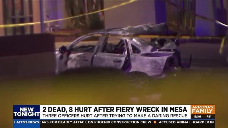 Two people are dead, and eight others, including three police officers, were hurt in a fiery...